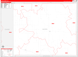 Hayes County, NE Wall Map Zip Code Red Line Style 2023