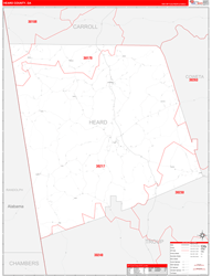 Heard County, GA Wall Map Zip Code Red Line Style 2024