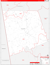 Heard County, GA Wall Map Zip Code Red Line Style 2026