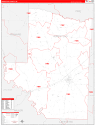 Hempstead County, AR Wall Map Zip Code Red Line Style 2024