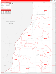 Henderson County, IL Wall Map Zip Code Red Line Style 2024