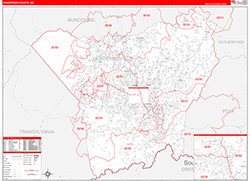 Henderson County, NC Wall Map Zip Code Red Line Style 2026