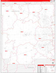Hendricks County, IN Wall Map Zip Code Red Line Style 2024