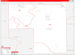 Hendry County, FL Wall Map Zip Code Red Line Style 2026