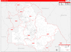 Henry County, GA Wall Map Zip Code Red Line Style 2024