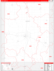 Henry County, IA Wall Map Zip Code Red Line Style 2024