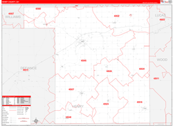 Henry County, OH Wall Map Zip Code Red Line Style 2024