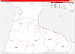 Hertford County, NC Wall Map Zip Code Red Line Style 2024
