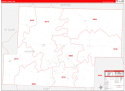 Hickory County, MO Wall Map Zip Code Red Line Style 2024