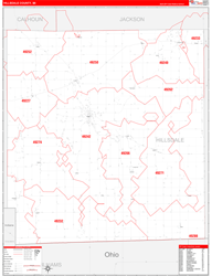 Hillsdale County, MI Wall Map Zip Code Red Line Style 2024