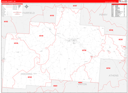 Hocking County, OH Wall Map Zip Code Red Line Style 2024