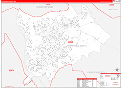 Hopewell County, VA Wall Map Zip Code Red Line Style 2026