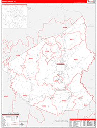 Hopkins County, KY Wall Map Zip Code Red Line Style 2026