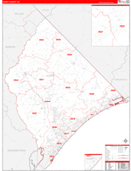Horry County, SC Wall Map Zip Code Red Line Style 2024