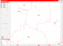 Howard County, IA Wall Map Zip Code Red Line Style 2024