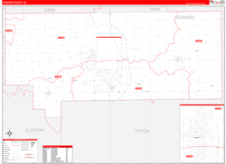 Howard County, IN Wall Map Zip Code Red Line Style 2024