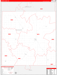 Howard County, NE Wall Map Zip Code Red Line Style 2023