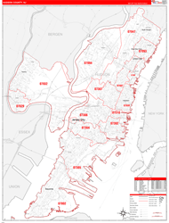 Hudson County, NJ Wall Map Zip Code Red Line Style 2024