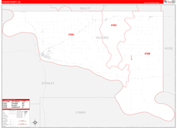 Hughes County, SD Wall Map Zip Code Red Line Style 2024