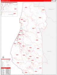 Humboldt County, CA Wall Map Zip Code Red Line Style 2024
