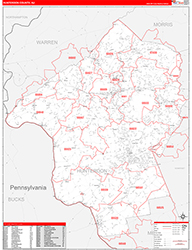 Hunterdon County, NJ Wall Map Zip Code Red Line Style 2026