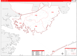 Hyde County, NC Wall Map Zip Code Red Line Style 2024