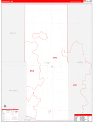 Hyde County, SD Wall Map Zip Code Red Line Style 2024
