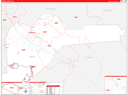 IberiaParish (County), LA Wall Map Zip Code Red Line Style 2023