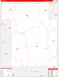 Ida County, IA Wall Map Zip Code Red Line Style 2024