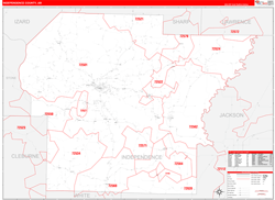 IndependenceCounty, AR Wall Map Zip Code Red Line Style 2024