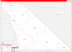 Inyo County, CA Wall Map Zip Code Red Line Style 2024