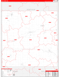 Ionia County, MI Wall Map Zip Code Red Line Style 2024