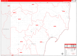 Iosco County, MI Wall Map Zip Code Red Line Style 2024