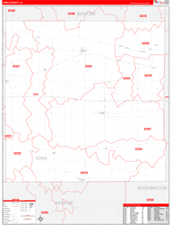 Iowa County, IA Wall Map Zip Code Red Line Style 2024