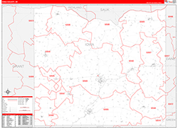 Iowa County, WI Wall Map Zip Code Red Line Style 2026
