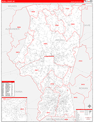 Iredell County, NC Wall Map Zip Code Red Line Style 2026
