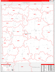 Iroquois County, IL Wall Map Zip Code Red Line Style 2026