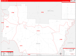 Irwin County, GA Wall Map Zip Code Red Line Style 2024