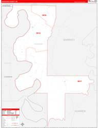 Issaquena County, MS Wall Map Zip Code Red Line Style 2024