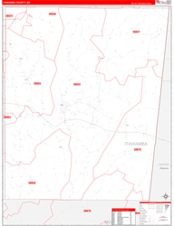 Itawamba County, MS Wall Map Zip Code Red Line Style 2024