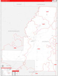 Jackson County, AR Wall Map Zip Code Red Line Style 2024