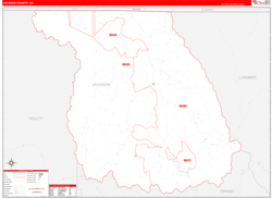 Jackson County, CO Wall Map Zip Code Red Line Style 2024
