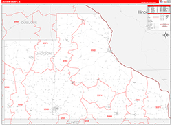 Jackson County, IA Wall Map Zip Code Red Line Style 2026
