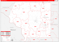 Jackson County, IL Wall Map Zip Code Red Line Style 2024