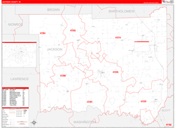 Jackson County, IN Wall Map Zip Code Red Line Style 2024