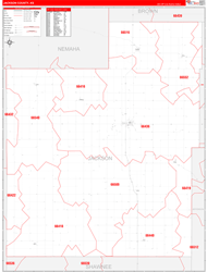 Jackson County, KS Wall Map Zip Code Red Line Style 2024