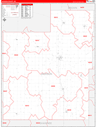 Jackson County, KS Wall Map Zip Code Red Line Style 2026