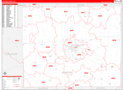 Jackson County, MI Wall Map Zip Code Red Line Style 2024
