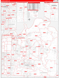 Jackson County, MO Wall Map Zip Code Red Line Style 2024