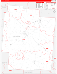 Jackson County, OH Wall Map Zip Code Red Line Style 2024